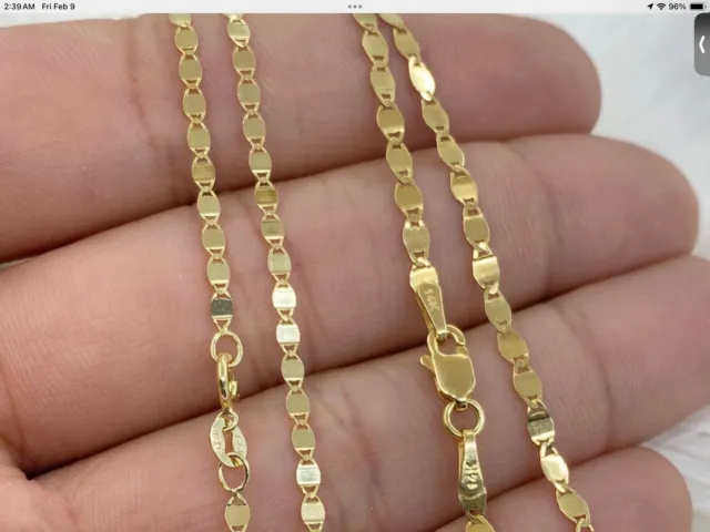 Women Real 14kt Yellow Gold Stamped Mirror Necklace Chain 3mm 18”