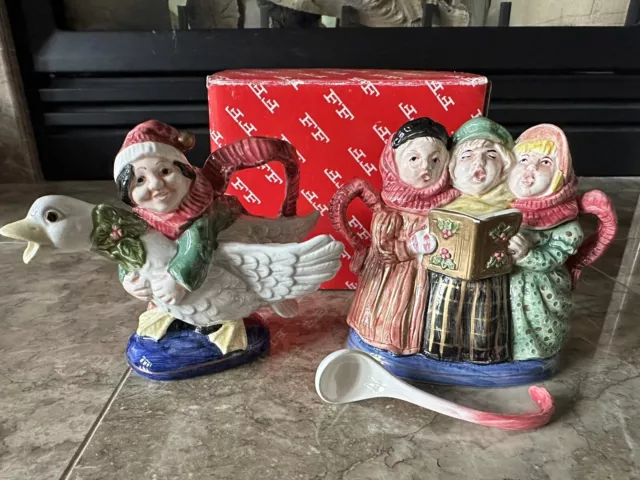 1993 Fitz and Floyd Christmas Carol Sugar Creamer With Spoon - New Set