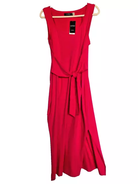 Lauren Ralph Lauren Women Maxi Tank top dress with front tie Pink Size 12 NWT