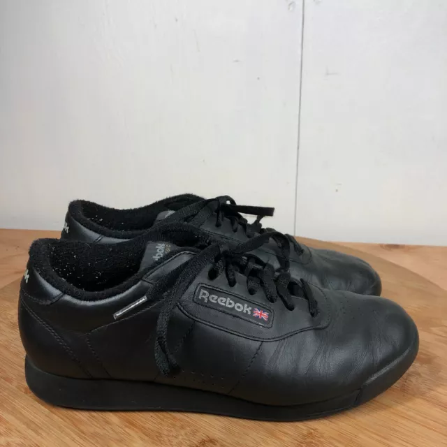 Reebok Shoes Womens 8.5 Princess Classic Black Leather Casual Sneakers Lifestyle