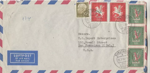 BRD  : Heimatbeleg  / Luftpostbrief  BURGTHANN  MiF  v. 1959  nach San Francisco