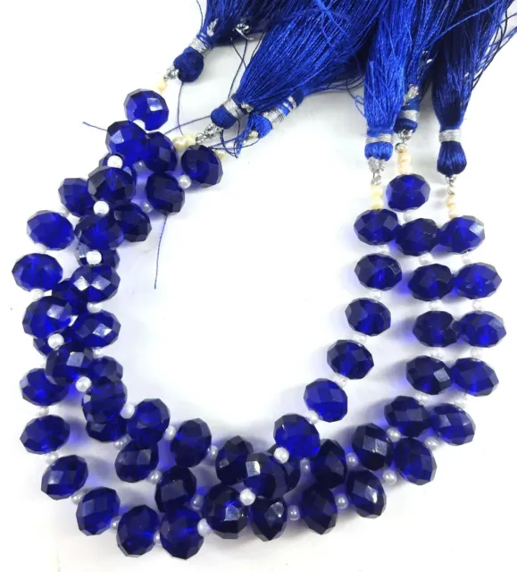 8" Strand Blue Lapis Hydro Faceted Rondelle Shape Gemstone Beads Jewelry Making