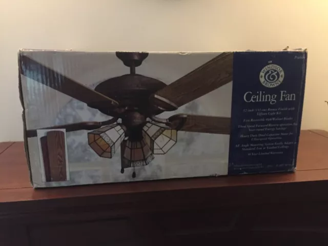 Windsor & Browne 52 in ceiling fan 5 blade Bronze finish with Tiffany light kit