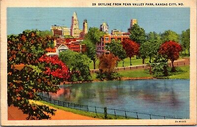 Skyline From Penn Valley Park Kansas City Missouri MO Linen Vtg Postcard