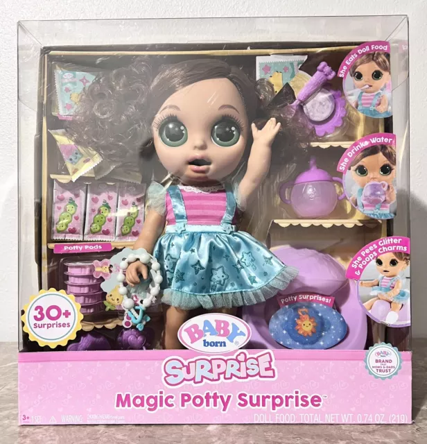 Baby Born Surprise Magic Potty Surprise Blue Eyes – Doll Pees Glitter &  Poops Surprise Charms Doll Playset
