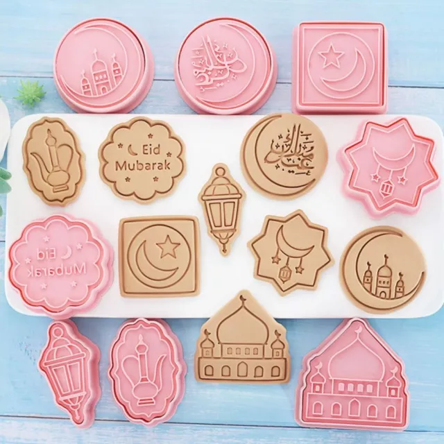 8 Pcs/set Hand Press Eid Cookie Cutters Candy Mold  Kitchen