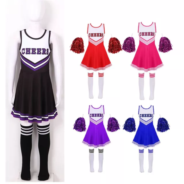 Abito da ballo cheerleading bambine uniforme scuola top + set gonna costume