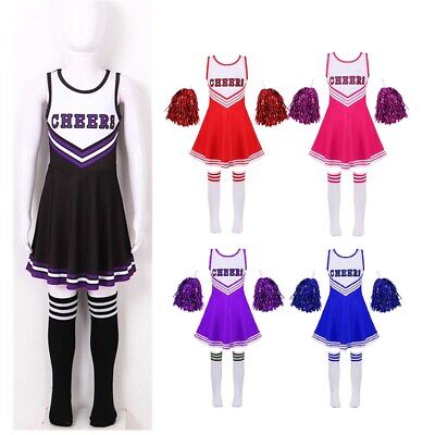 Bambine Da Cheerleader Danza Outfit School Uniform Crop Top + Gonna Costume Set