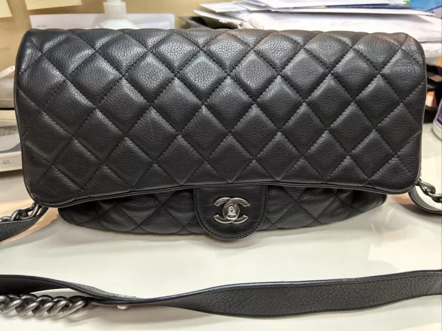 CHANEL Classic Black Caviar Leather Ruthenium Chain Jumbo Cross body Flap  Bag - My Dreamz Closet
