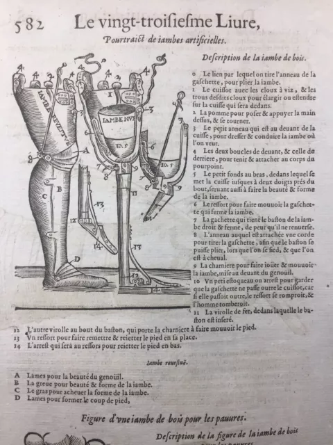 Prothèse Chirurgie Orthopédique 1614 Médecine Rarissime Gravure Ambroise Paré 3