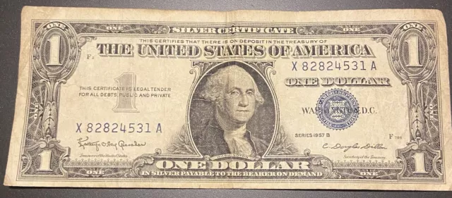 1957 $1 Dollar Blue Seal Series B Note Silver Certificate RARE