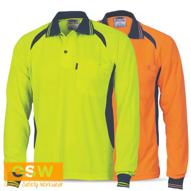 Hi Vis Cool Breathable Micromesh Yellow Orange Long Sleeve Work Polo Shirt 3902