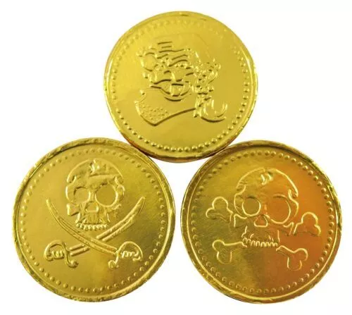 Large Milk Chocolate Gold Foiled PIRATE COINS Party Bag Wedding Favours 10 50 75