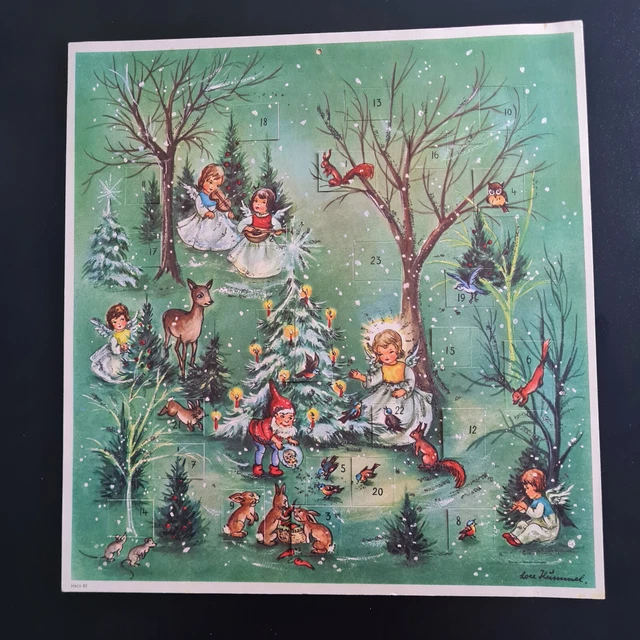 VINTAGE OLD ADVENT Calendar with Mica Forest Christmas Lore Bumblebee