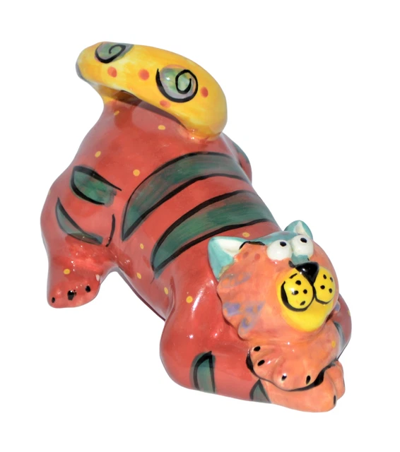 Ganz Dottie Dracos Cat Hand Painted Ceramic Orange Red Yellow Stripes