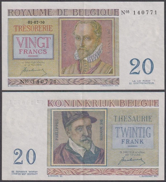 Belgium, 20 Francs, 1950, VF+++, P-132(a)