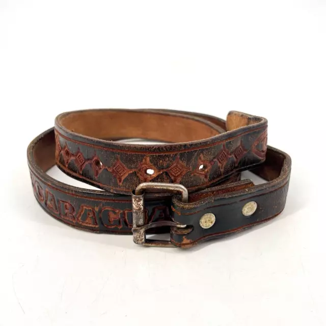 VTG Nicaragua Tooled Brown genuine 100% Leather Belt Men Size 32 Western Ranch