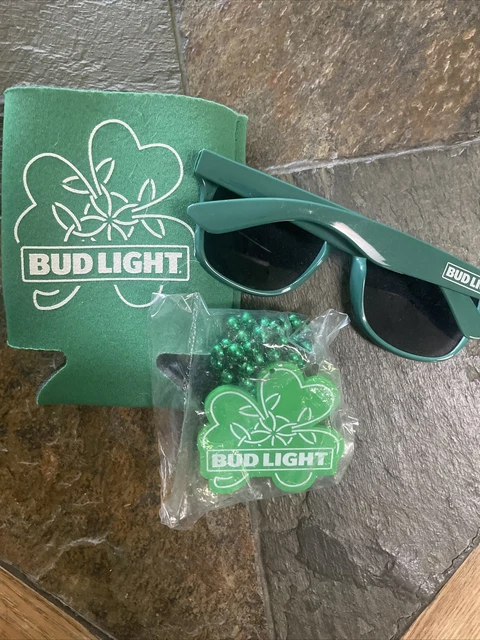 bud light st patricks day Beads Koozie And Sun Glasses