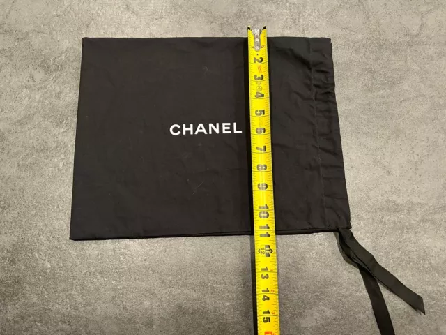 Chanel Polvo Bolsa Cinta Cordón Negro 14x11 In Auténtico 3