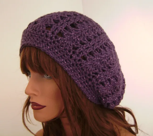 Purple Sparkle Rasta Baggie Baggy Slouchy Beanie Hat Beret Tam Cap Boho