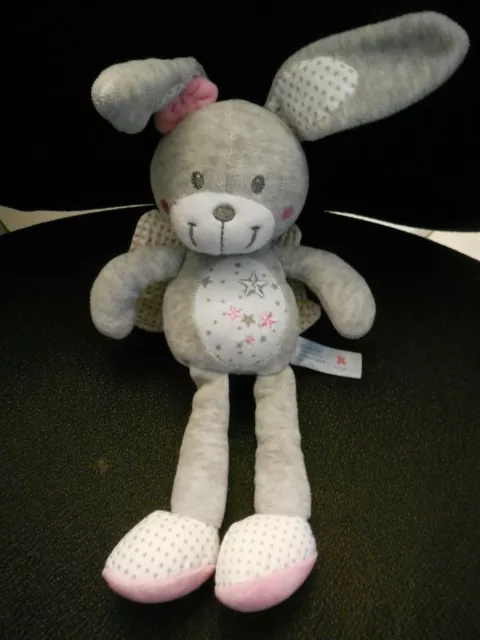 523/ doudou peluche lapin gris ailes étoile rose SIMBA TOYS NICOTOY 26cm