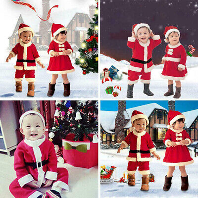Kids Baby Boys & Girls Christmas Xmas Party Santa Claus Costume Outfit Set +Hat