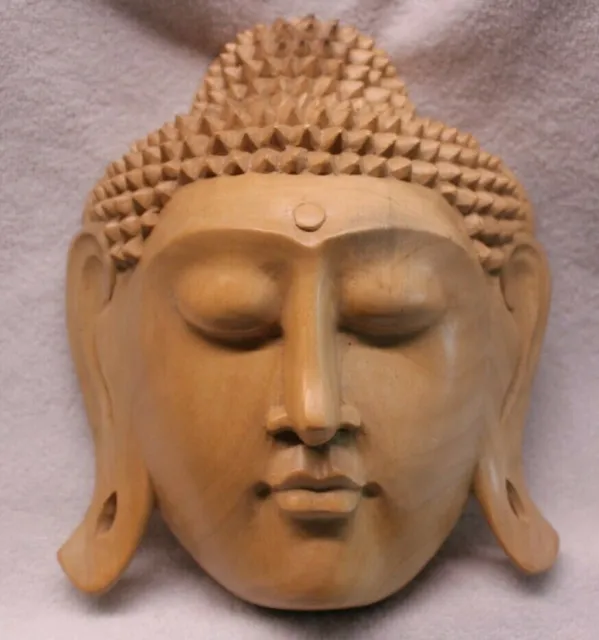 Buddha Maske aus Albesia Holz 20 cm handgefertigt Unikat buddhistische Wanddeko