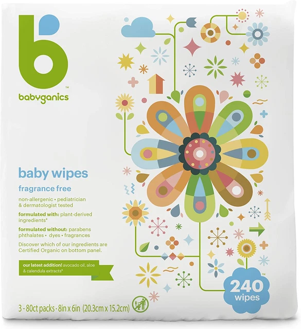 Baby Wipes,  Unscented Diaper Wipes, 240 Count, (3 Packs of 80), Non-Allergenic