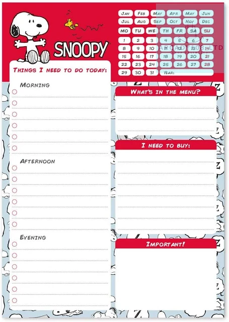 Snoopy Themed Daily Routine GRUPO ERIK SNOOPY Daily Planner A5 | Desk Calendar | Family Calendar ...