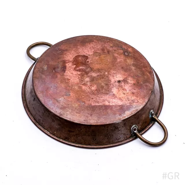 Antiguo Cobre Sartén con Dos Henkeln de Latón (26 X 3,5CM )