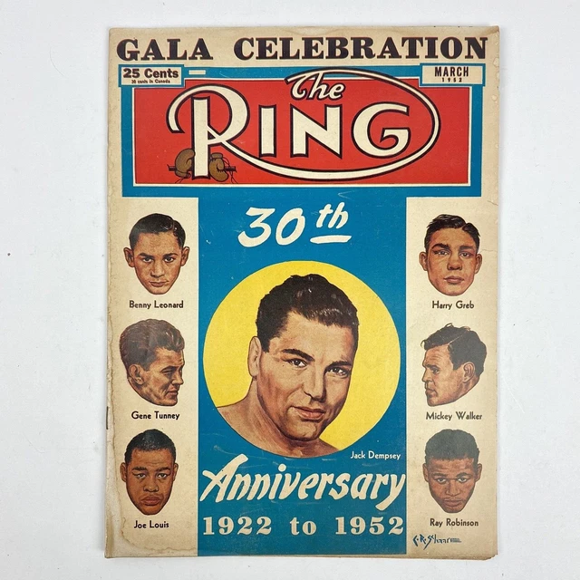 MARCH 1952 THE Ring Boxing Magazine 30th Anniversary Jack Dempsey Cover