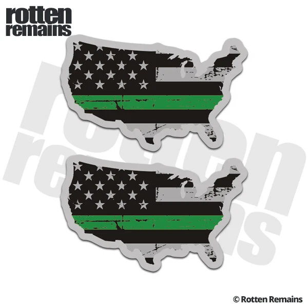 USA MAP THIN Green Line Decal SET US Subdued American Flag Vinyl