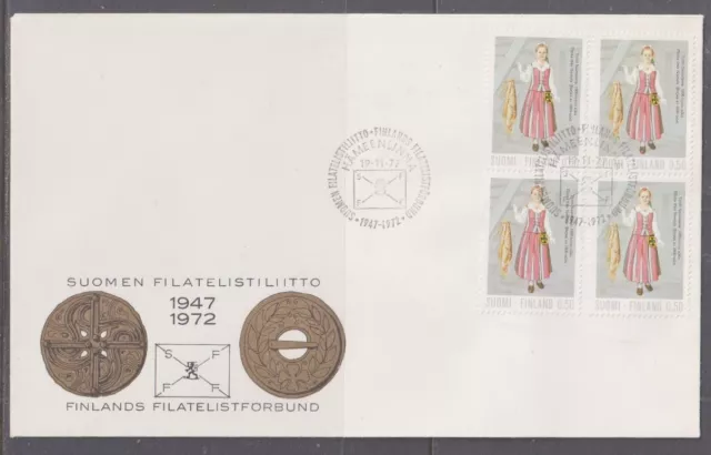 Finland 1972 National Costumes First Day Cover - Block 4 - Grey