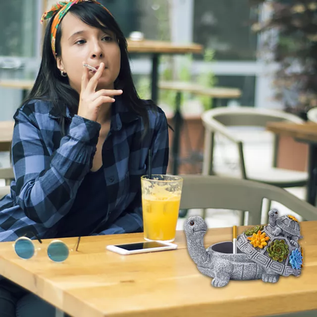 Resin Animal Ash Tray with Lid Turtle-shaped Waterproof Handmade for Living Room
