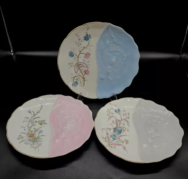 3 pc Vintage Weimar  Seafood/Oyster/Shellfish/Conch Shell & Floral Plates 8½"