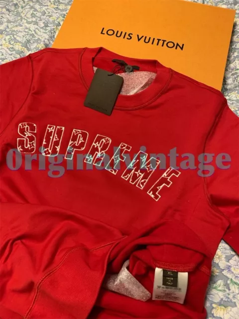 2017 Supreme x Louis Vuitton Red Monogram Arc Logo Crewneck