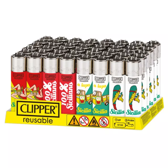 48 Accendini CLIPPER LARGE SICILIA SOUVENIR 1 BOX NUOVA COLLEZIONE