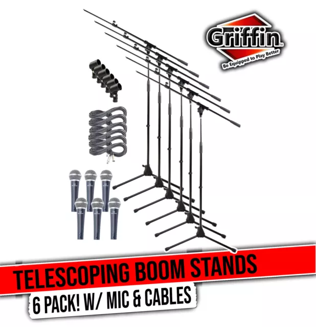 Microphone Boom Stand (GRIFFIN 6 Pack) with Cardioid Vocal Microphones & XLR Mic