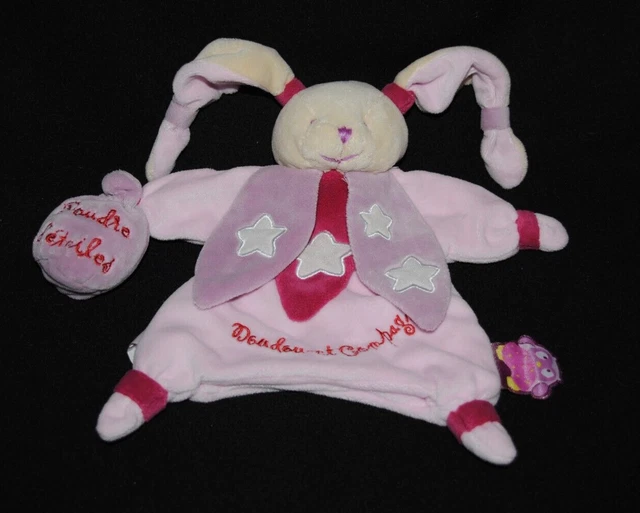 Peluche marionnette lapin DOUDOU ET COMPAGNIE Poudre d'étoiles rose mauve TTBE