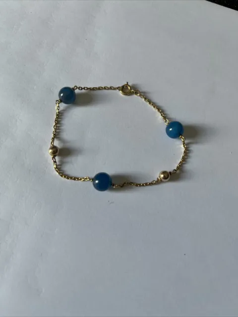 bracelet boules or 750, 18 carats et perles Bleu Turquoise poids 4,4g