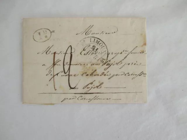 11 Lettre Marque Postale De Limoux > Cuxac Cabardes 1835 Personelle