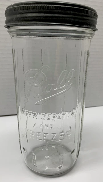 Vintage Ball Refrigerator Freezer Glass Canning Jar Zinc  Cap 22oz.
