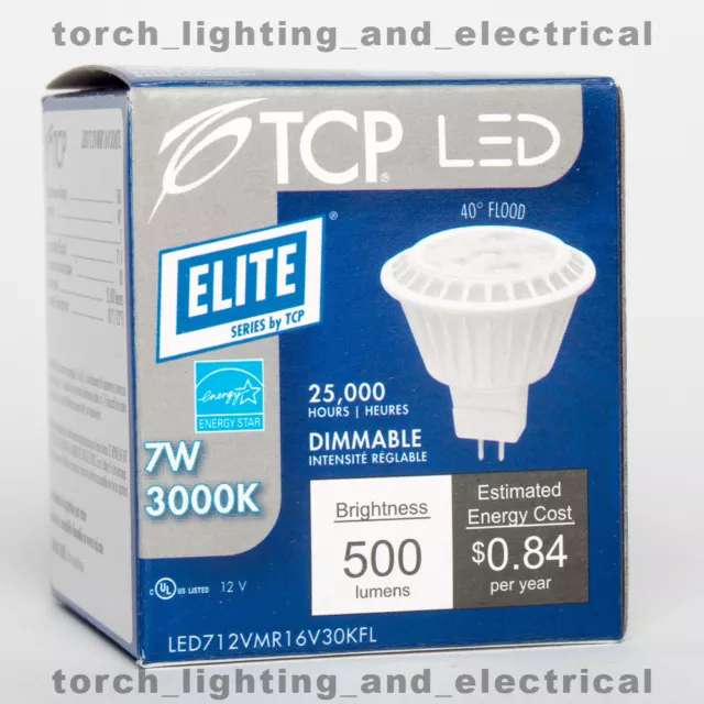 LED TCP Lighting LED712VMR16V30KFL Dimmable MR16 6.5W=50W 3000k 40D 525lm GU5.3