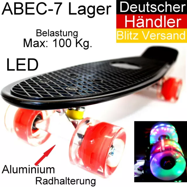 LED 22" Mini Skateboard Fun Penny Board Pennyboard 57 cm bis 100 kg     Schwarz