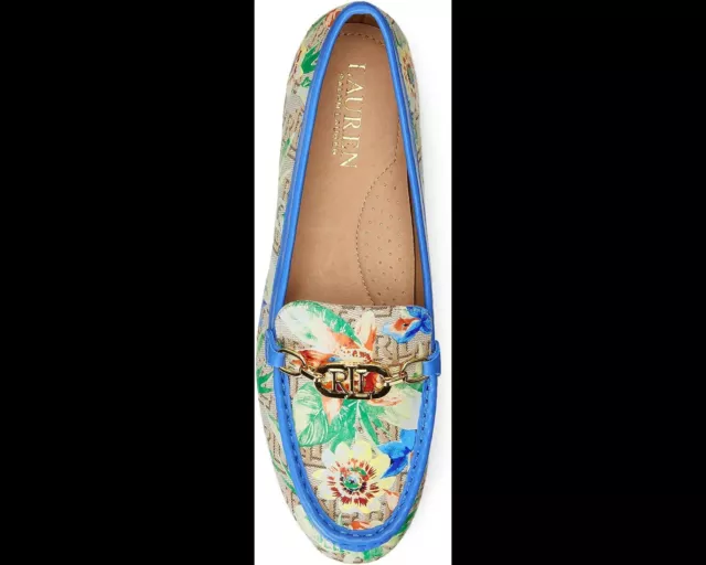 Ralph Lauren Averi II floral Monogram Jacquard Loafer New ENGLAND BLUE Size 8