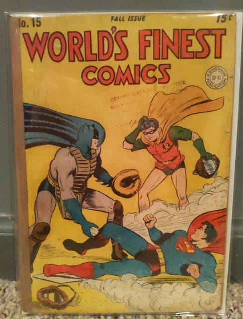 Worlds Finest Comics 15 Baseball Cover Superman Batman Hitler App 1944 Golden DC