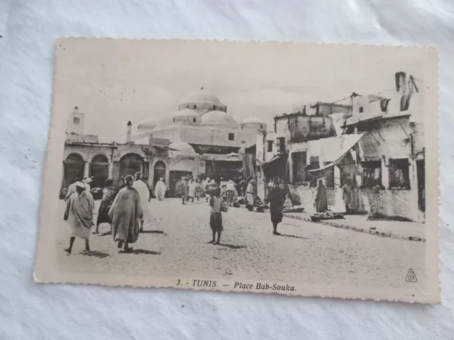 Cpa Tunisie Tunis Place  Bab Souka Carte Postale  Ancienne Ev 1938