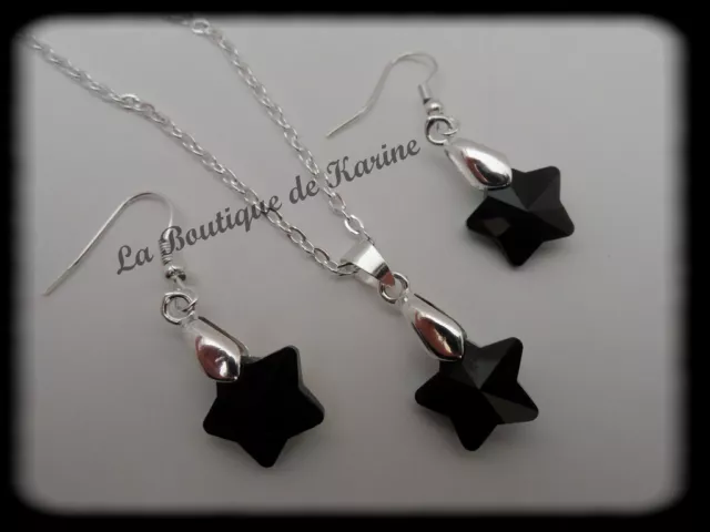 Bijoux - Parure Collier + Boucles D'oreilles Verre Etoile Noir Femme / Enfant