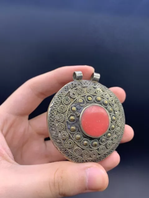 Wonderful Post Medieval Islamic Ottoman  Silver Coral Pendant 3