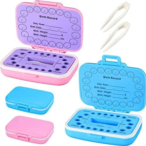 2Pcs Baby Keepsake Tooth Box PP Teeth Storage Holder Fairy Tooth Box Blue Pink